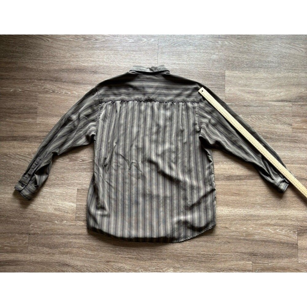 Haggar Mens Long Sleeve Button Down Black & Gray Stripe Shirt Sz XL Microfiber - Picture 5 of 7